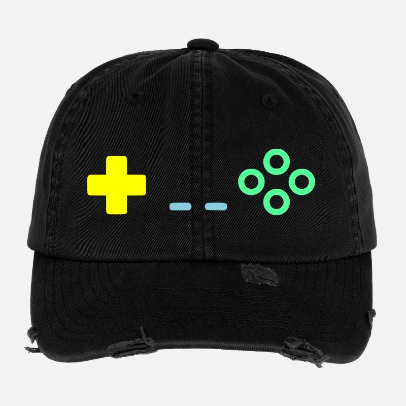 Gaming Controller Buttons Retro Vektor Flexfit Vintage Destroyed Cap