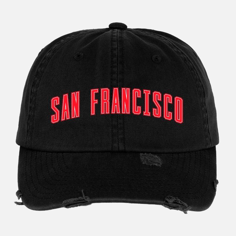 San Francisco Bogen Schriftzug Rot Flexfit Vintage Destroyed Cap