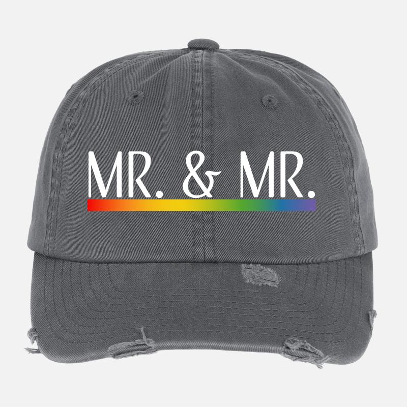 Rainbow stripes Mr and Mr white Flexfit Vintage Destroyed Cap
