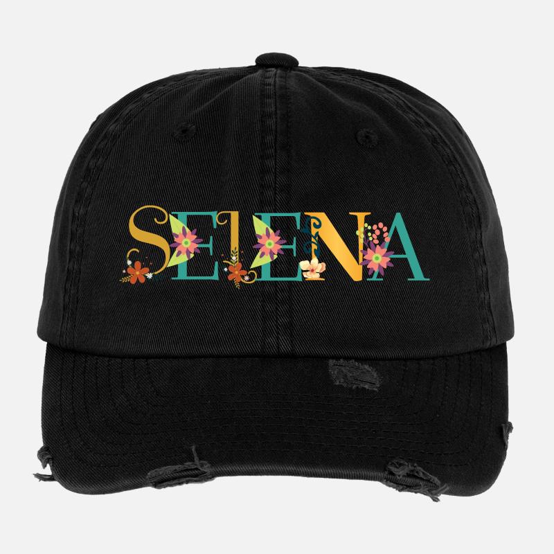 SELENA Namenskunst mit gestickten Blumen Flexfit Vintage Destroyed Cap