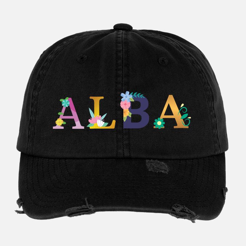Nom de l’ALBA décoré de fleurs Casquette vintage effet usé Flexfit
