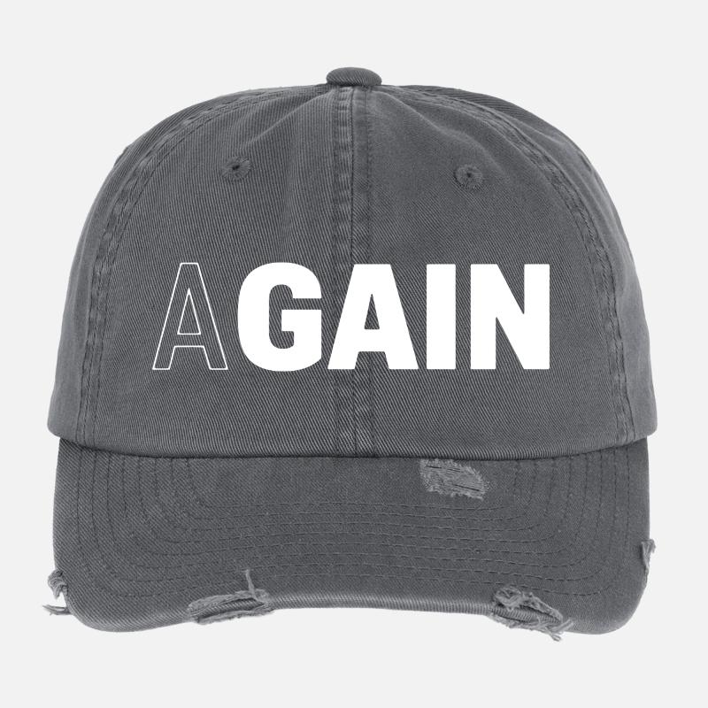 Hidden Gain — AGAIN Typography Motivational Flexfit Vintage Destroyed Cap