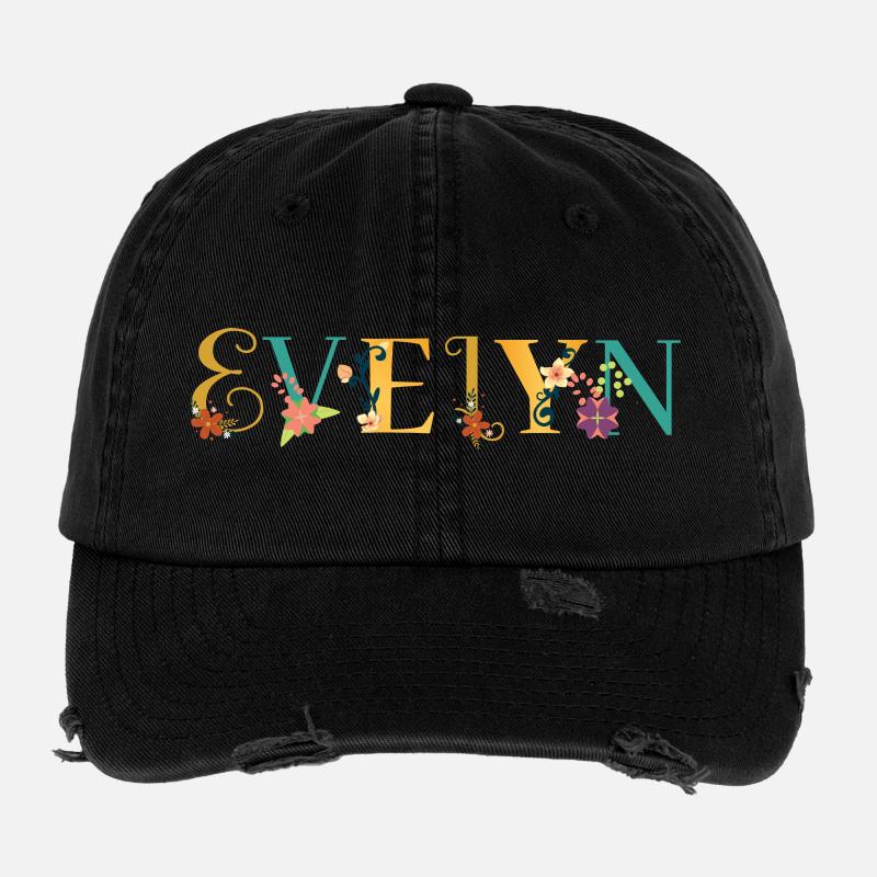 EVELYN Art du nom avec fleurs brodées Casquette vintage effet usé Flexfit