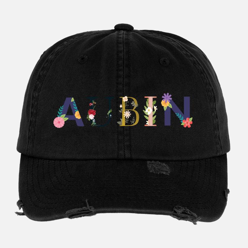 Nom AUBIN Décoré de Fleurs Casquette vintage effet usé Flexfit