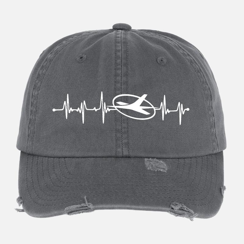 Heartbeat - Flugzeug EKG Flieger Pilot Geschenk Flexfit Vintage Destroyed Cap
