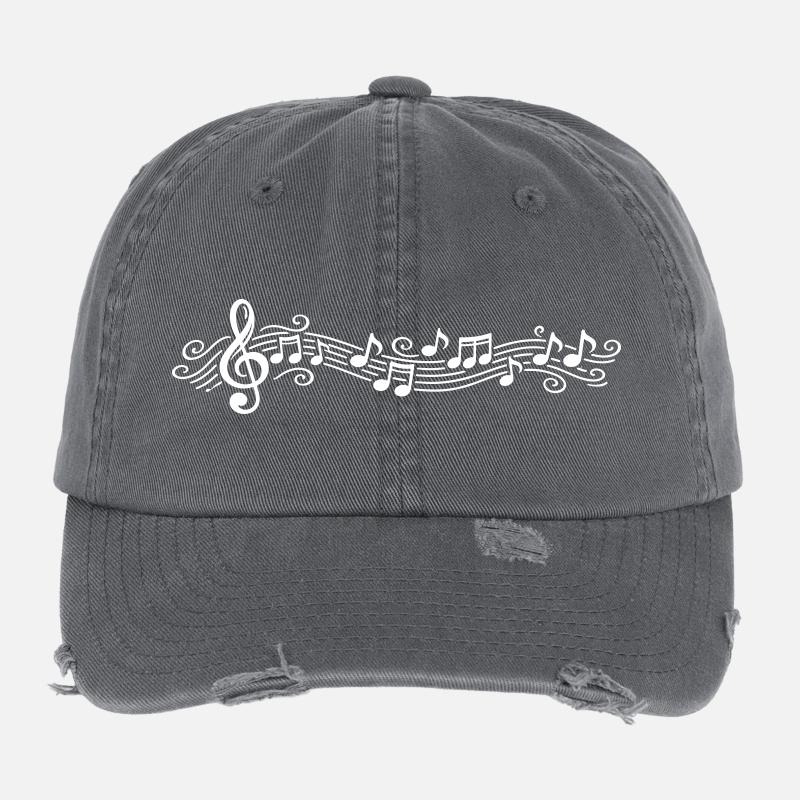 Musical Notes Melody Clefs Flexfit Vintage Destroyed Cap