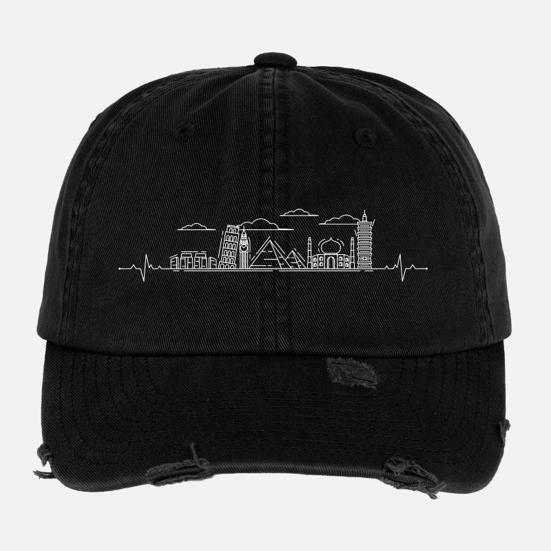 Monuments de la ligne d’horizon du battement de cœur - Casquette vintage effet usé Flexfit - noir