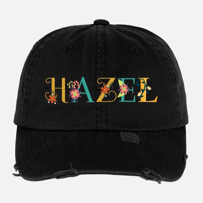 Art du nom HAZEL avec fleurs brodées Casquette vintage effet usé Flexfit