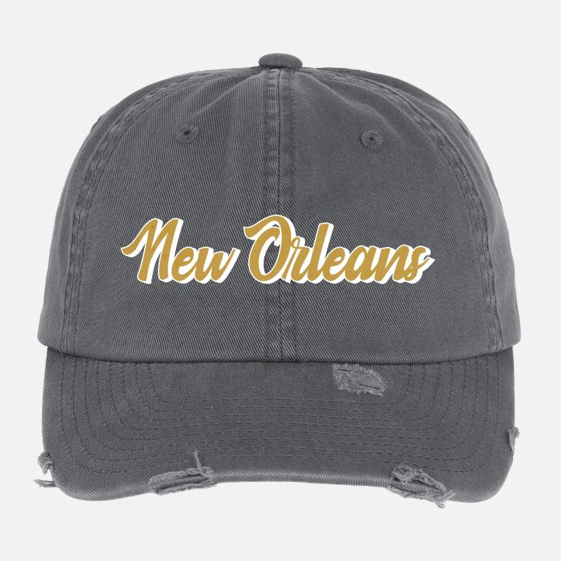 New Orleans Gold Script Flexfit Vintage Destroyed Cap