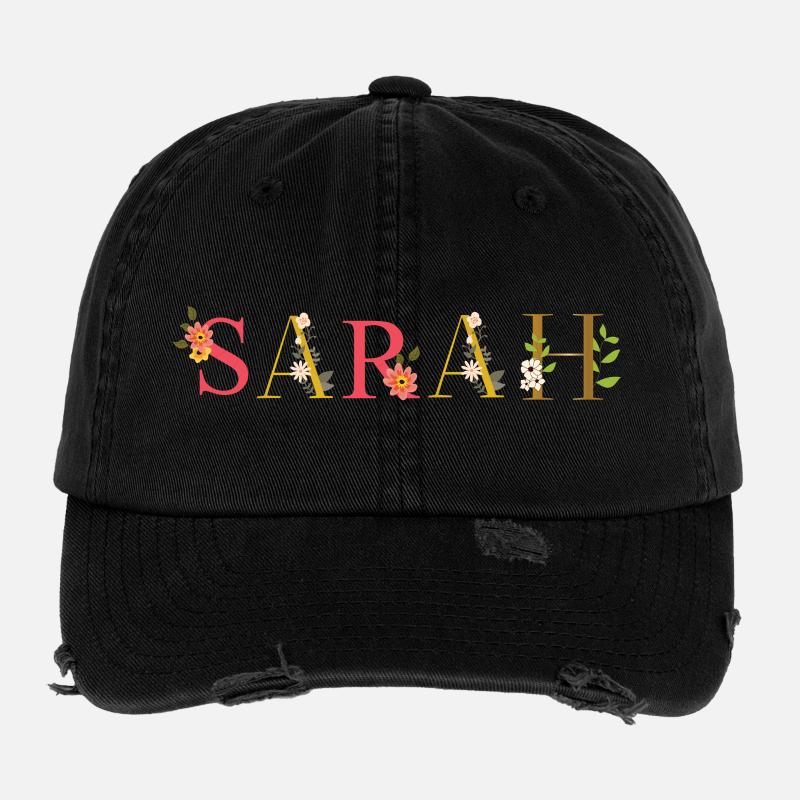 Le nom de SARAH décoré de fleurs Casquette vintage effet usé Flexfit