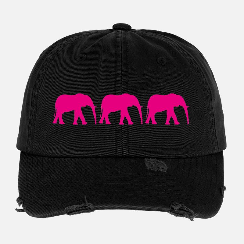 Pink elephants in a repeating pattern Flexfit Vintage Destroyed Cap