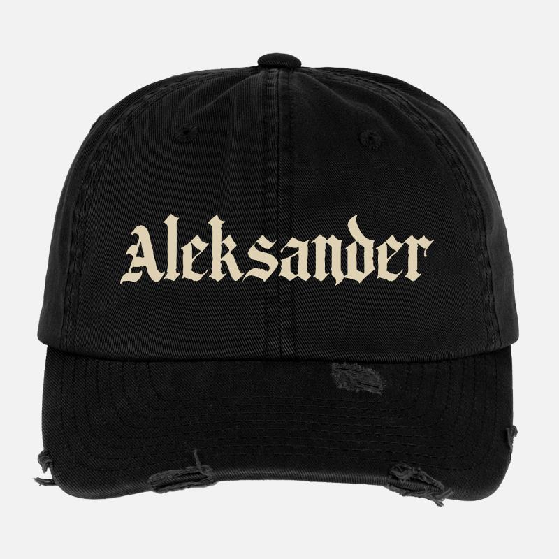 Aleksander Gothic Schrift Flexfit Vintage Destroyed Cap