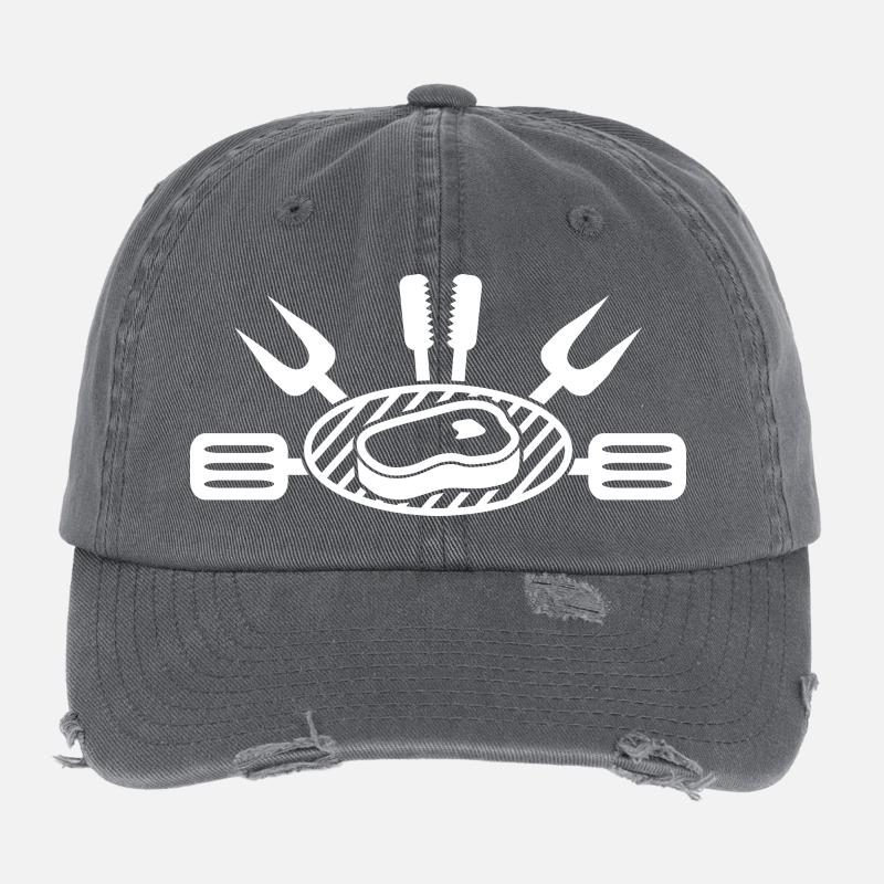 Grillmeister Emblem | BBQ Steak Icon Flexfit Vintage Destroyed Cap