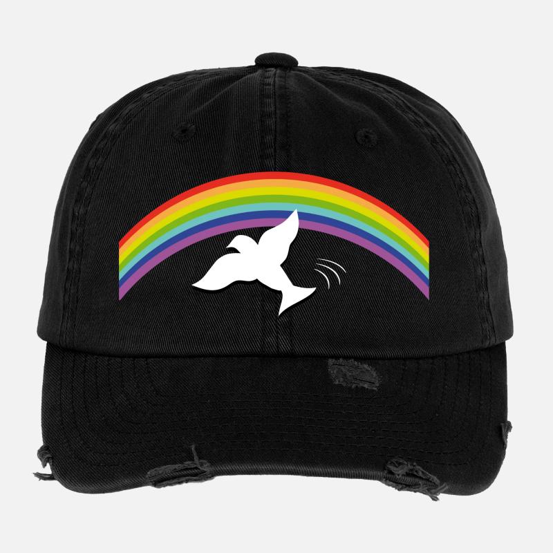 RAINBOW Regenbogen with peace dove Flexfit Vintage Destroyed Cap