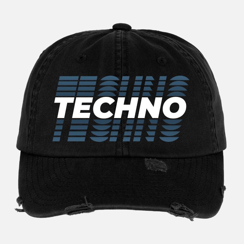 Techno Design Probe, für DJ EDM Techno House Flexfit Vintage Destroyed Cap