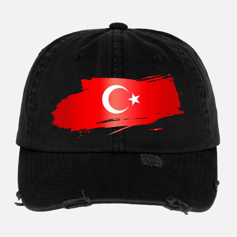 Turkish Flag Brush Stroke Flexfit Vintage Destroyed Cap