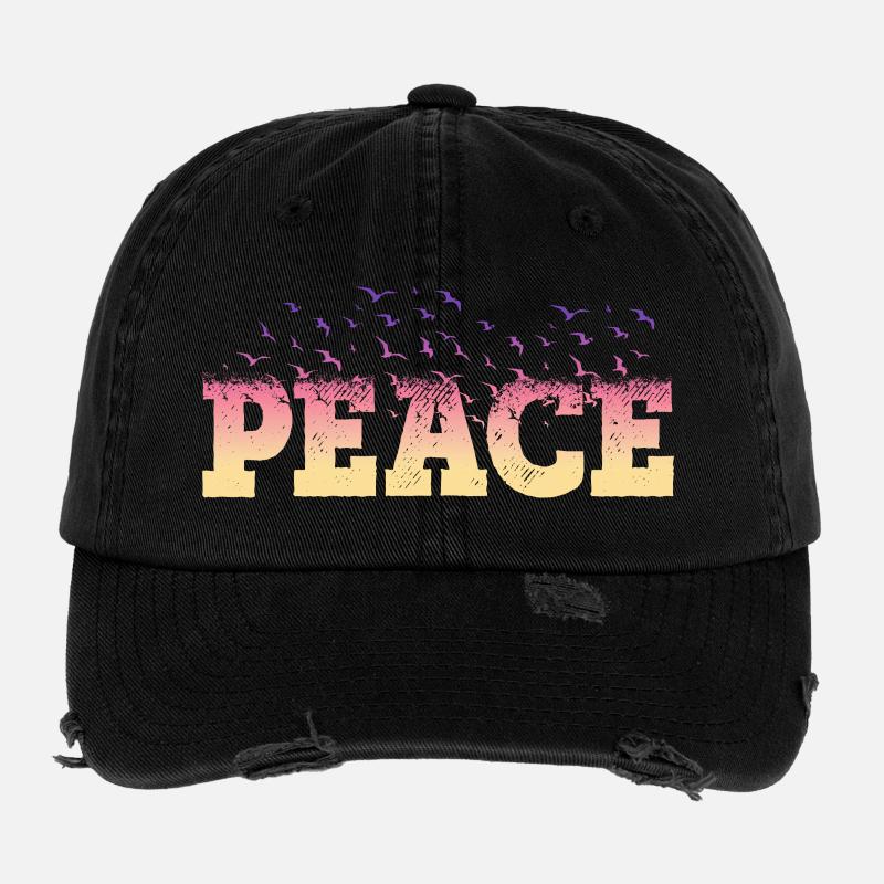 Peace Frieden Schrift Bunt Vögel Gegen Krieg Flexfit Vintage Destroyed Cap