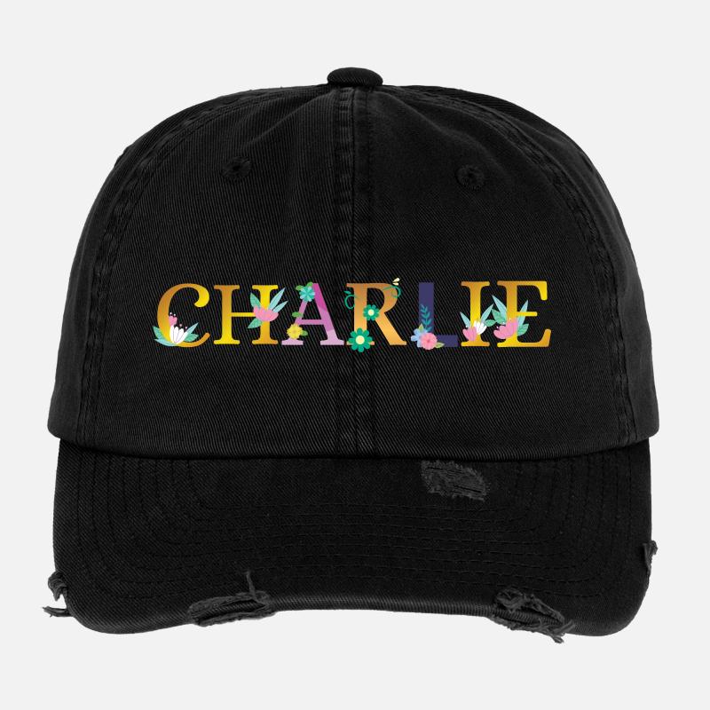 CHARLIE Name mit Blumen geschmückt Flexfit Vintage Destroyed Cap