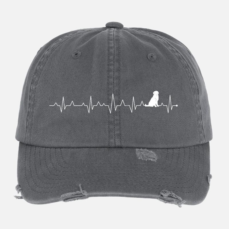 Cat Heartbeat Pulse Graphic Flexfit Vintage Destroyed Cap