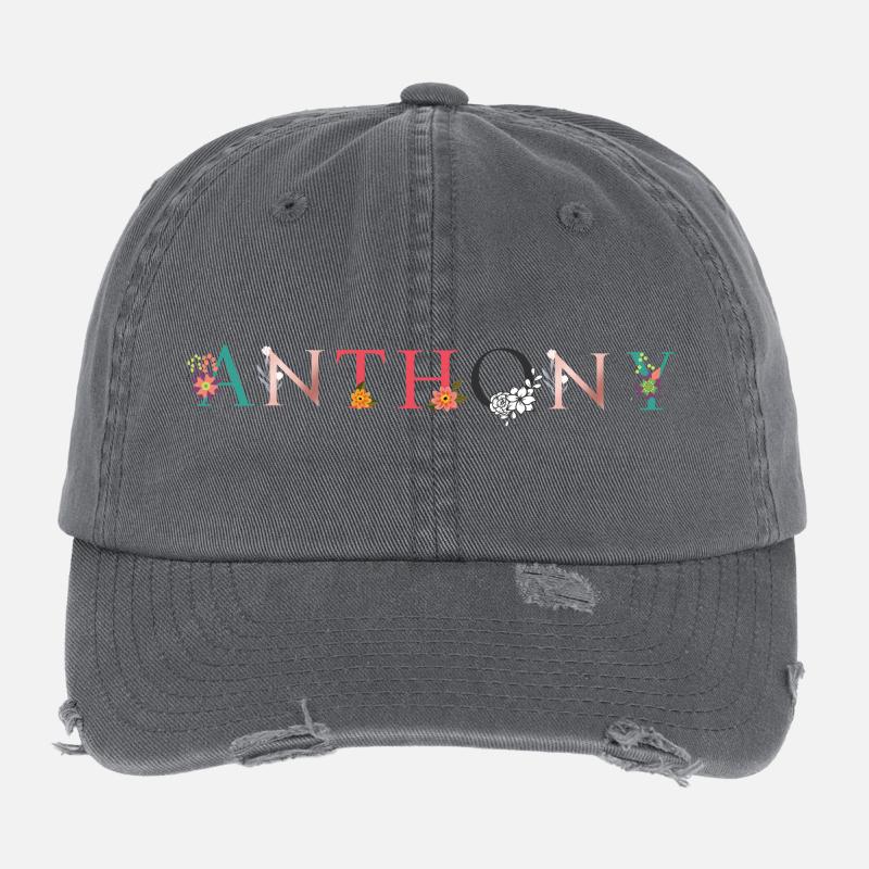 ANTHONY Nom Art avec fleurs brodées Casquette vintage effet usé Flexfit
