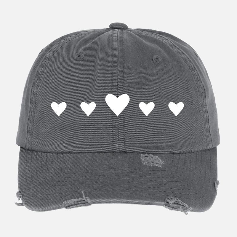 White hearts in a row Flexfit Vintage Destroyed Cap