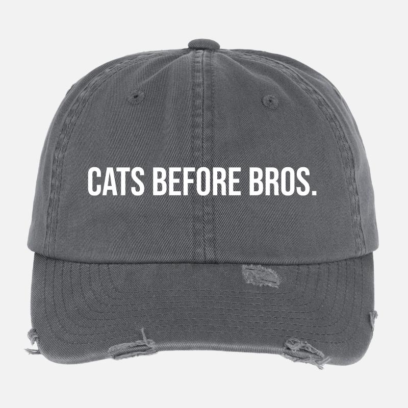 Cats Before Bros Slogan Flexfit Vintage Destroyed Cap