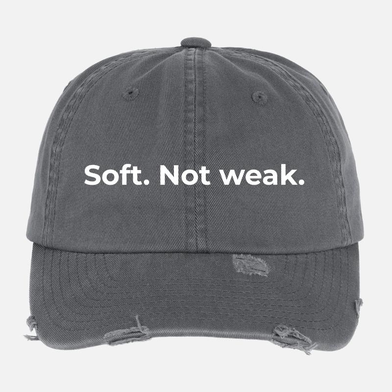 Empowered Quote | Soft Not Weak - White Flexfit Vintage Destroyed Cap
