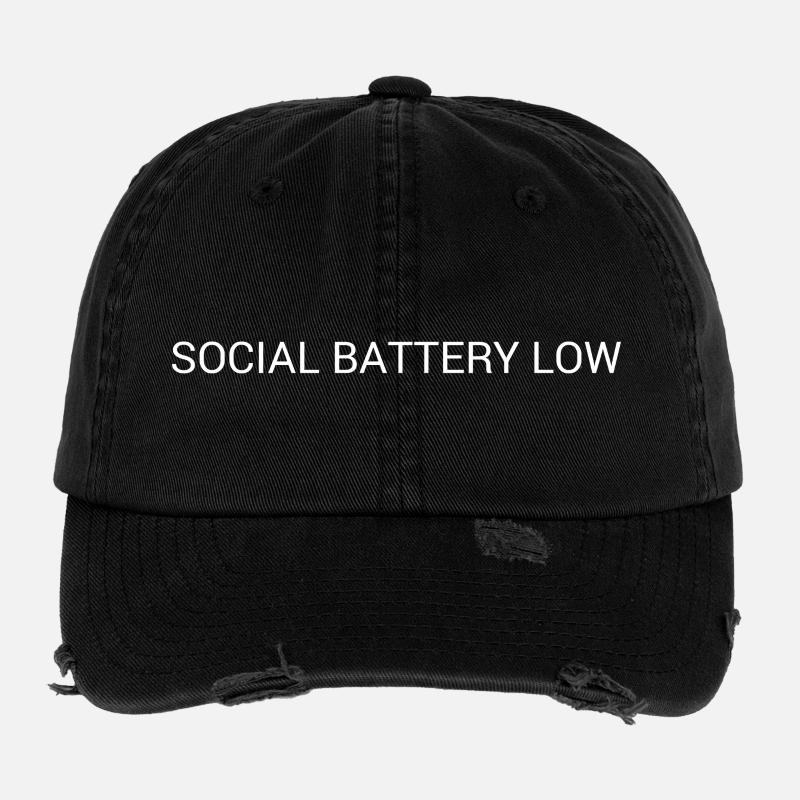 Batterie sociale faible – Conception de texte introvertie - Casquette vintage effet usé Flexfit - noir
