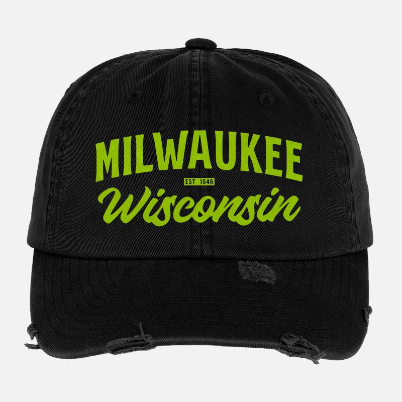 Milwaukee Wisconsin Vintage Script Flexfit Vintage Destroyed Cap