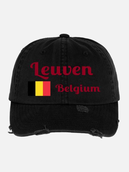 Leuven Belgien - Stilvolle Drucke - Flexfit Vintage Destroyed Cap - Schwarz - Vorne