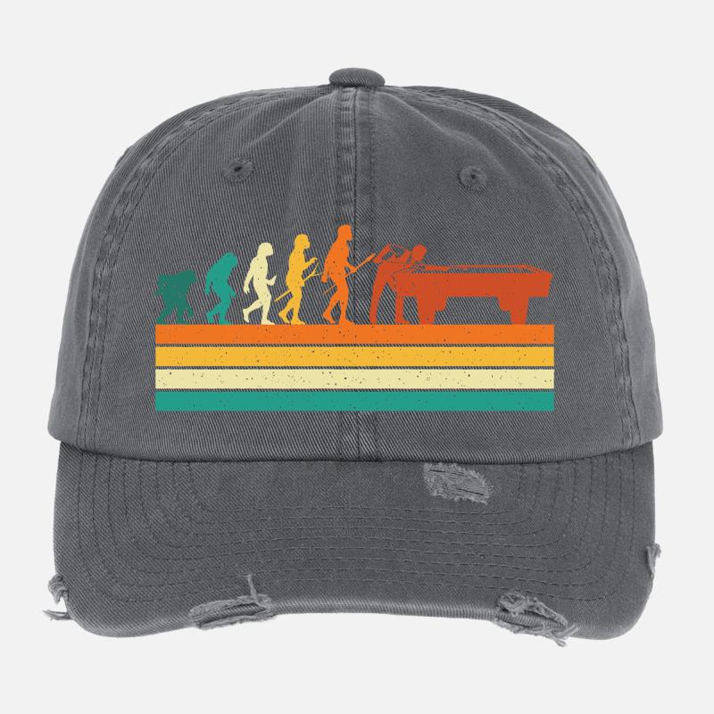 Billard Evolution Queue Sports Fan 8 Ball Humor Flexfit Vintage Destroyed Cap