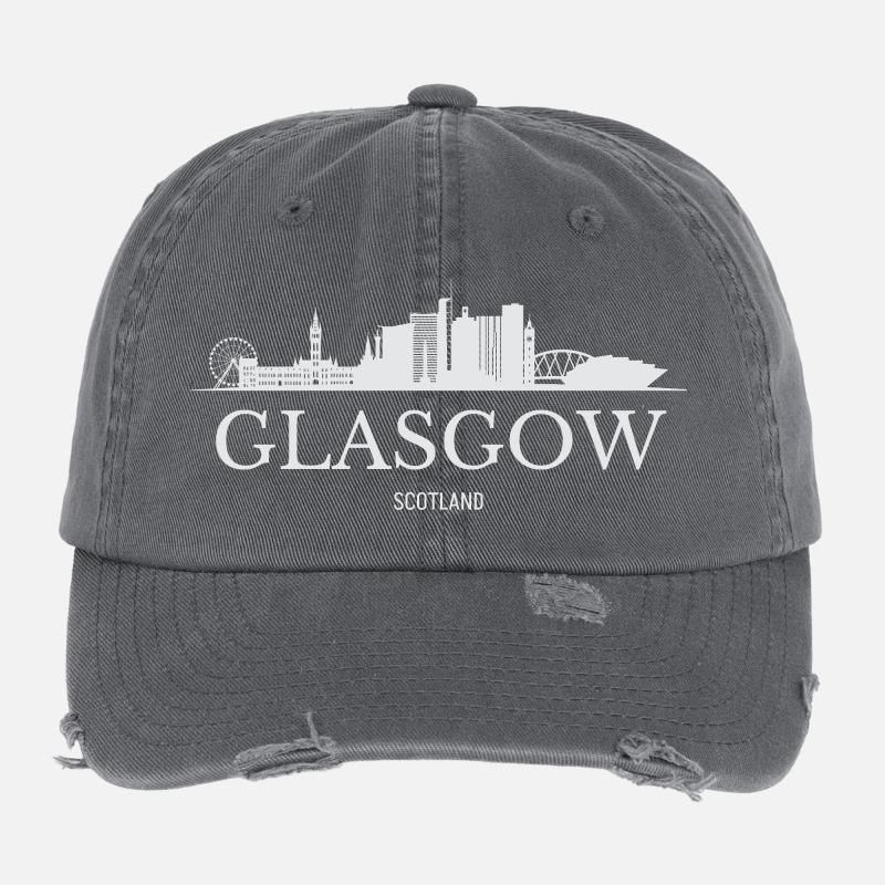 Glasgow Skyline, Glasgow, Écosse Casquette vintage effet usé Flexfit