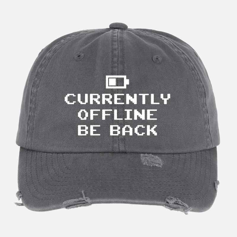 Currently Offline Be Back Battery Empty Flexfit Vintage Destroyed Cap