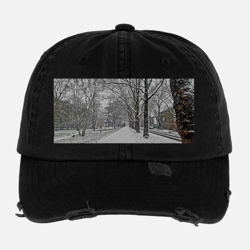 Winter avenue in snowfall Flexfit Vintage Destroyed Cap
