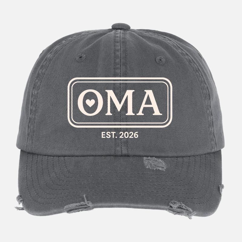 OMA EST. 2026 Stolze Großmutter Ankündigung Flexfit Vintage Destroyed Cap