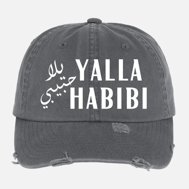 Yalla Habib Bold Arabic Typography Flexfit Vintage Destroyed Cap