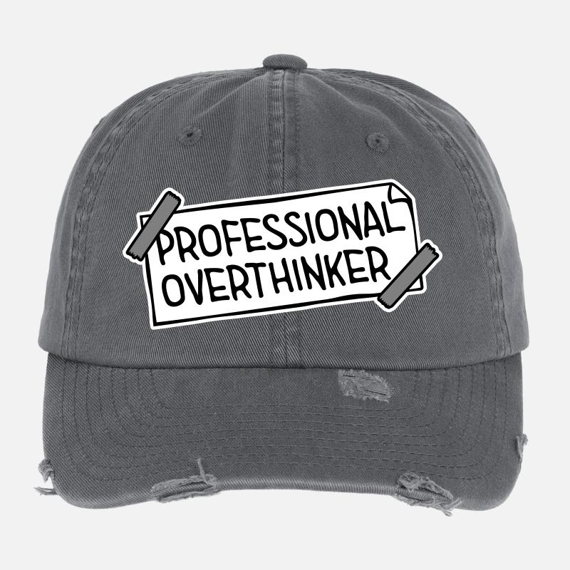 Professional Overthinker Funny Brooding Anxiety Logo Flexfit Vintage Destroyed Cap