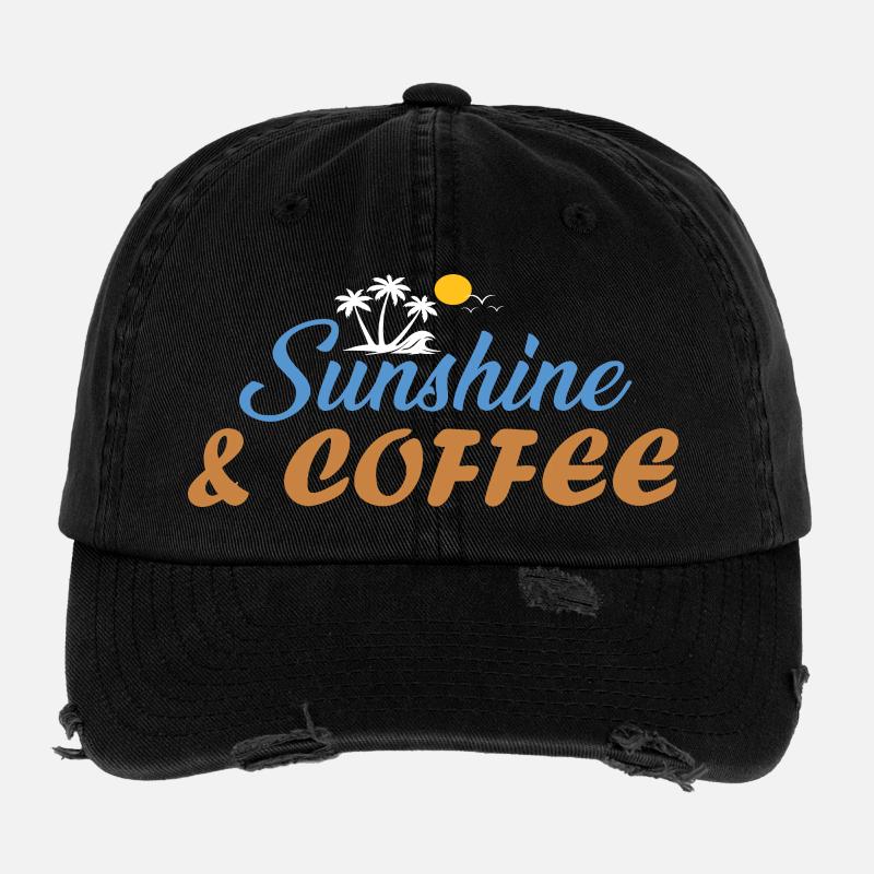 Sunshine & Coffee Beach Vibes Summer Sun Gifted Flexfit Vintage Destroyed Cap