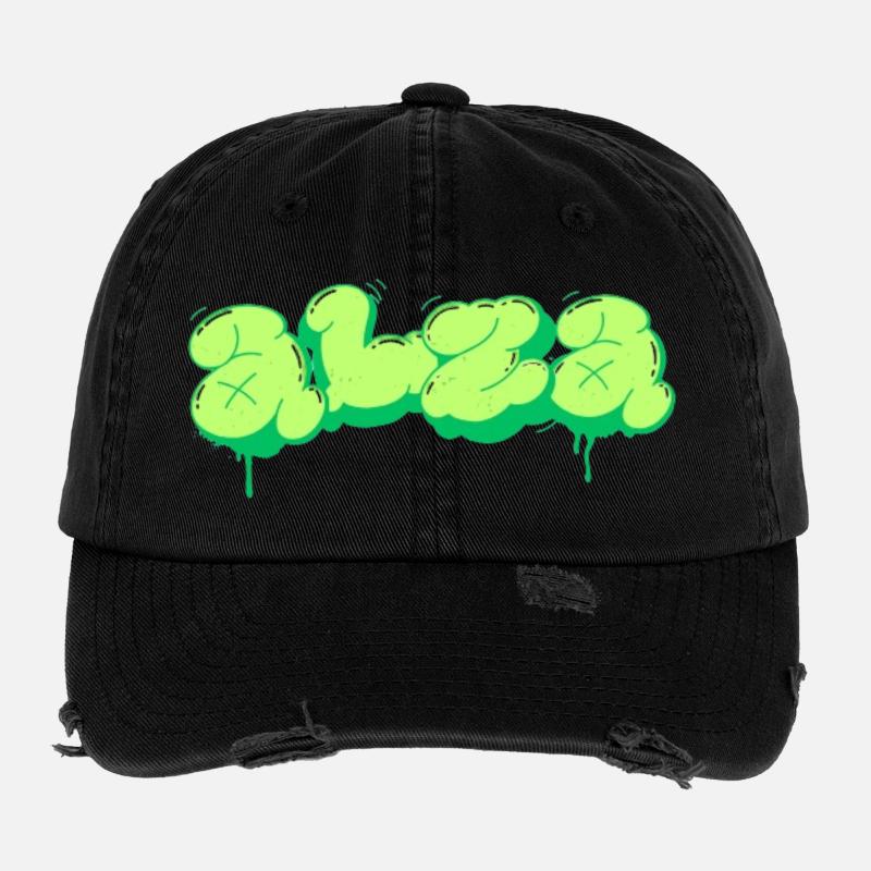 Conception de style graffiti vert vif Casquette vintage effet usé Flexfit