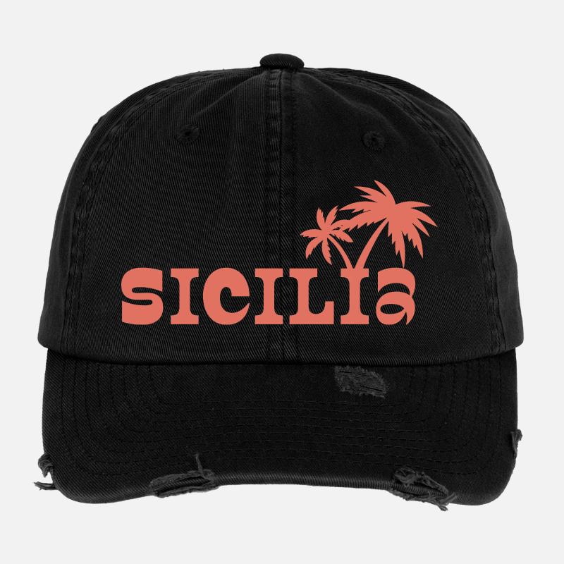 Sicilia Palm Island Sunset Flexfit Vintage Destroyed Cap