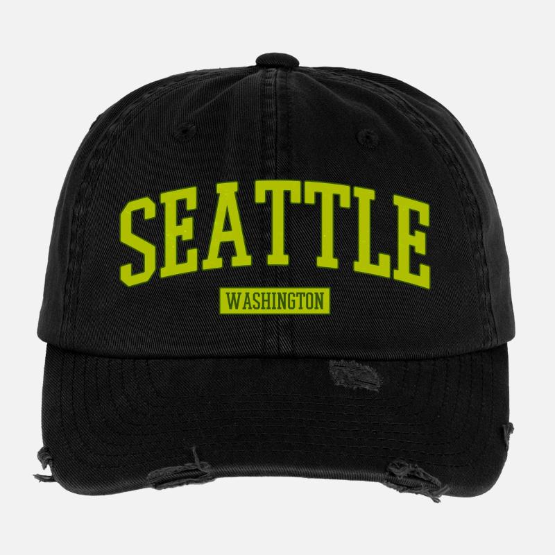 Seattle Washington Lettering Flexfit Vintage Destroyed Cap