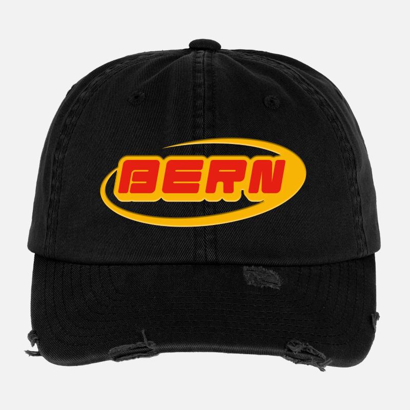 Lettrage de Berne avec courbe jaune Casquette vintage effet usé Flexfit