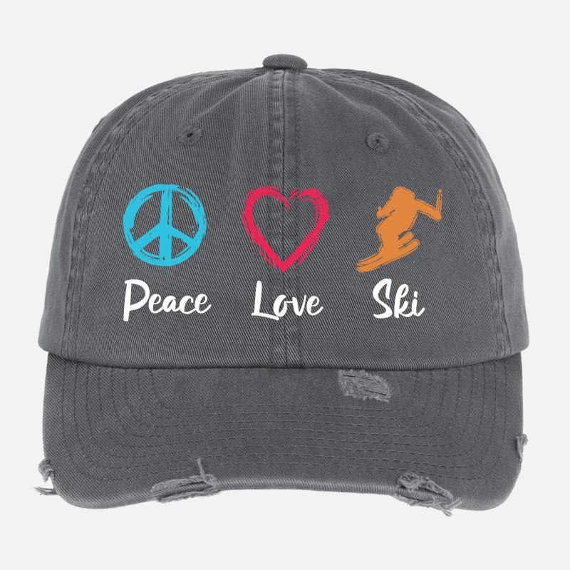 Frieden Liebe Skifahren Flexfit Vintage Destroyed Cap