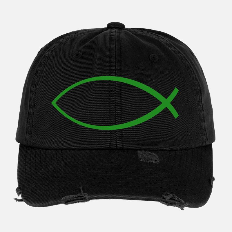 Ichtus poisson vert foncé Casquette vintage effet usé Flexfit