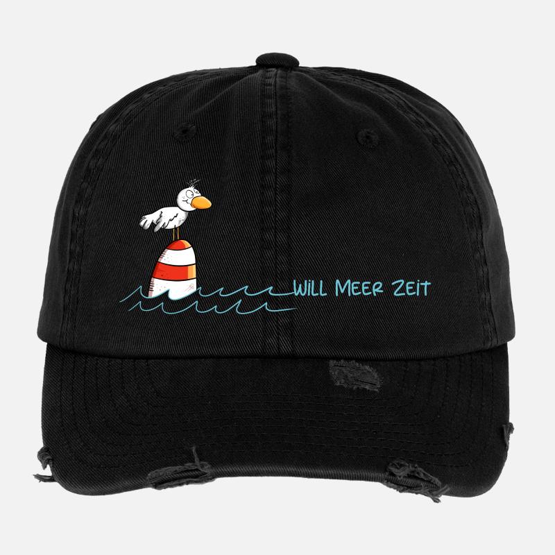 Drollige Möwe Will Meer Zeit Flexfit Vintage Destroyed Cap