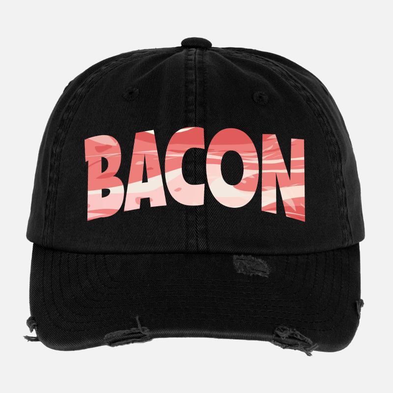 Backward Turned Bacon Illustration Flexfit Vintage Destroyed Cap