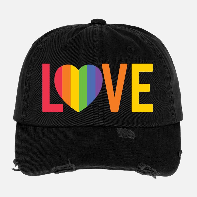 Rainbow Heart LOVE Design Flexfit Vintage Destroyed Cap