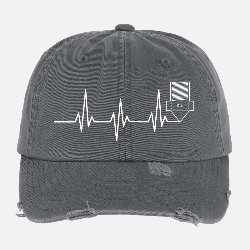 Heartbeat 3D Printing funny TShirt Design Flexfit Vintage Destroyed Cap