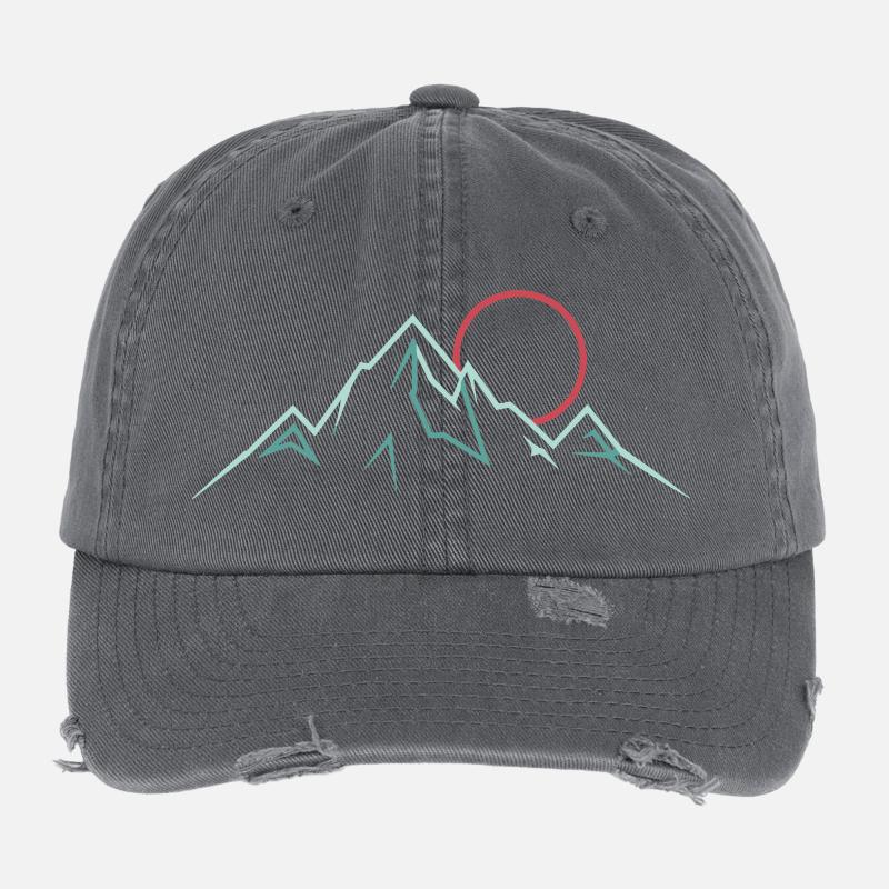 Minimalist Mountain Range with Rising Sun Flexfit Vintage Destroyed Cap