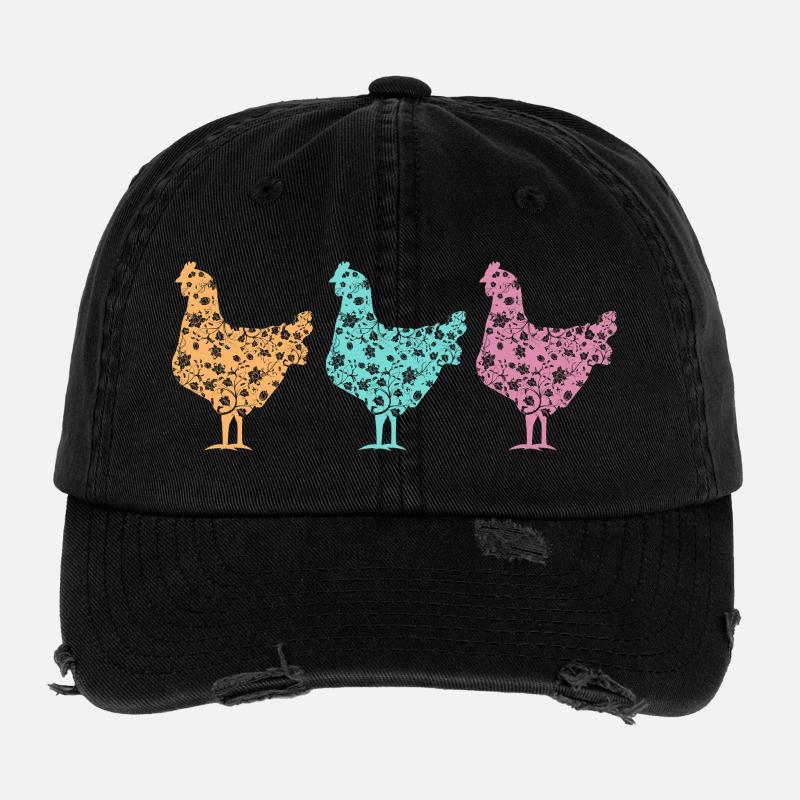 Motif Silhouettes Poulets Pastel Casquette vintage effet usé Flexfit